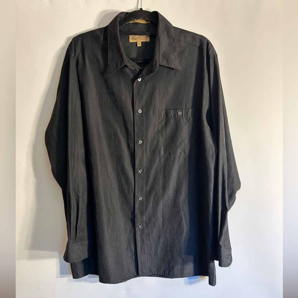 LORD& TAYLOR CASUAL CLASSIC VTG KOREA MADE MEN’S BLACK BUTTON DOWN SHIRT SIZE L